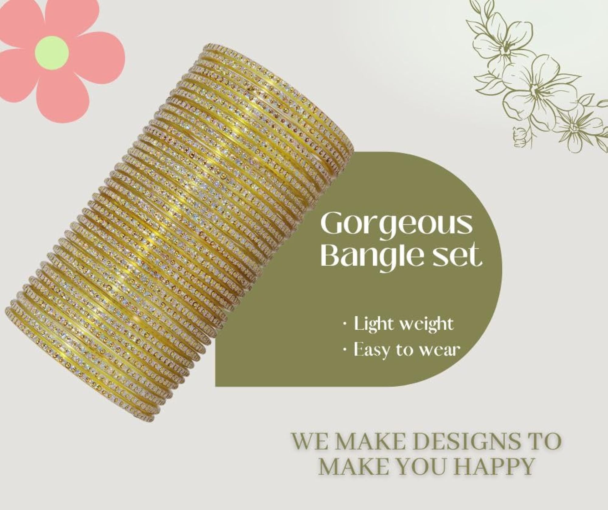 Polka Dots & Glitter Bangles Set - Pack of 36 (F181-Momos-Lemon-2.8 Inches)